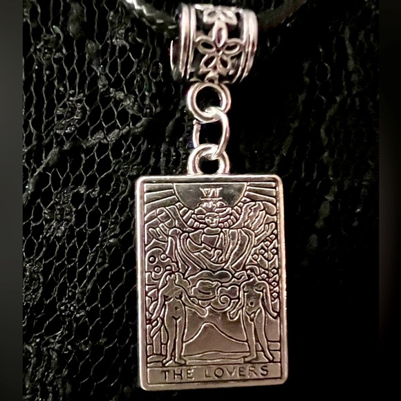 The Lovers Tarot Card Pendant Necklace with an heart on a moon charm for b… - Picture 3 of 14